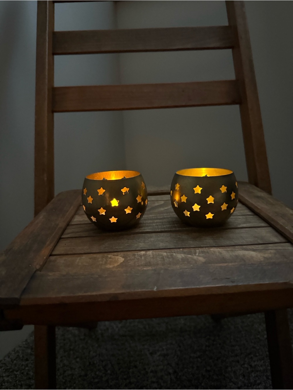 Vintage Gold Tone Metal Star Cutout Votive Candle Holders – Set of 2
